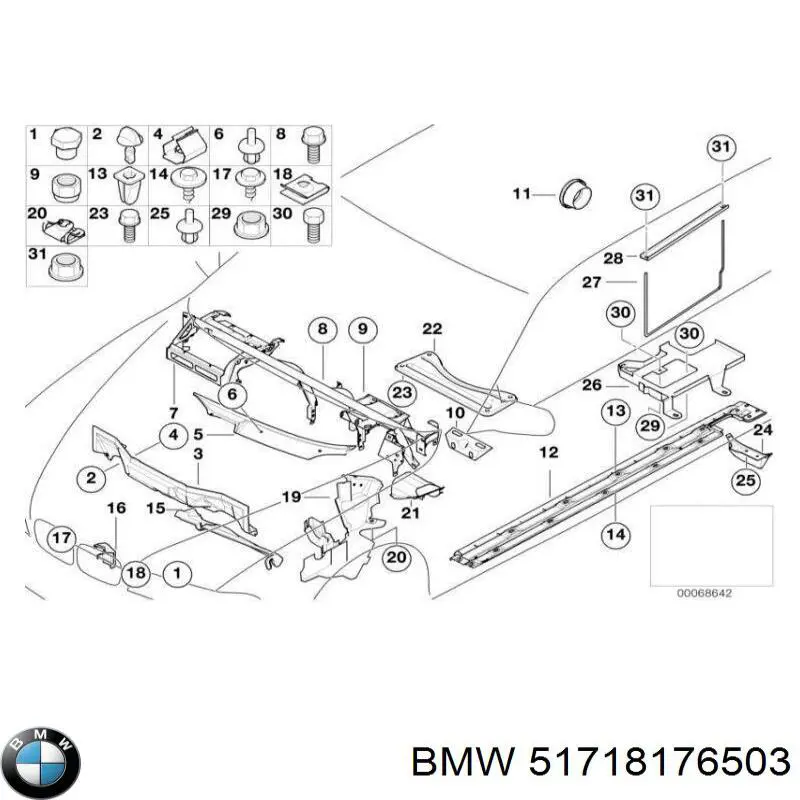 Tuerca remachable para tornillo autorroscante 51718176503 BMW