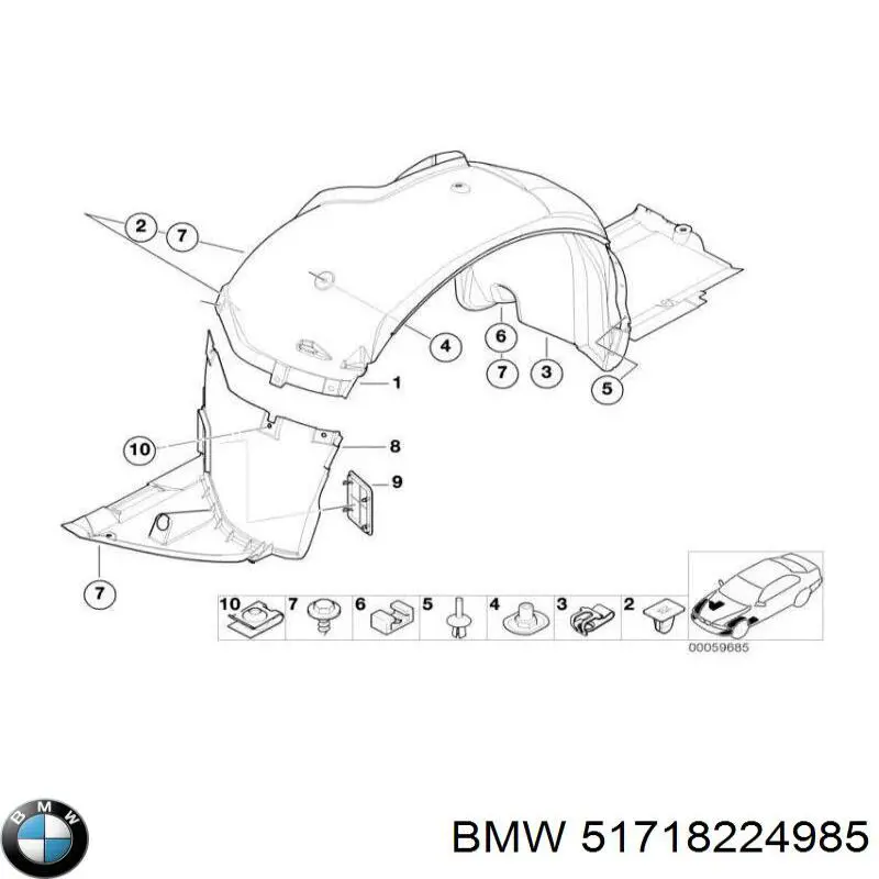 51718224985 BMW guardabarros interior, aleta delantera, izquierdo delantero