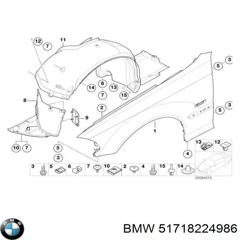 51718224986 BMW guardabarros interior, aleta delantera, derecho delantero