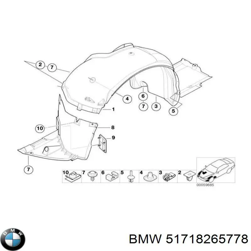 Guardabarros interior trasero derecho del guardafango delantero BMW 51718265778 precio, desde 23,88 EUR