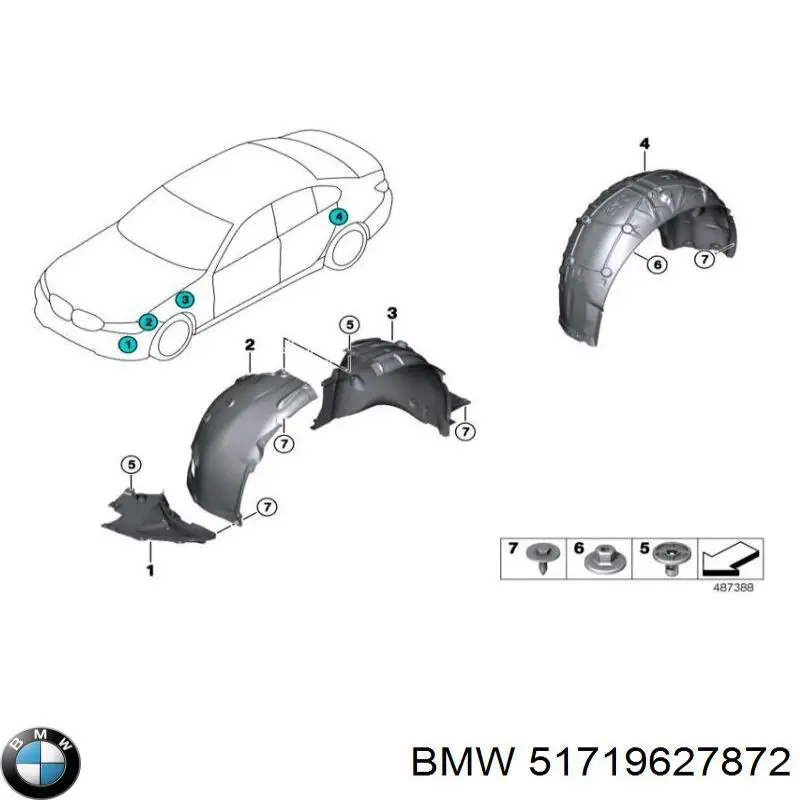 51719627872 BMW Revestimiento, pasarrueda trasera, derecho