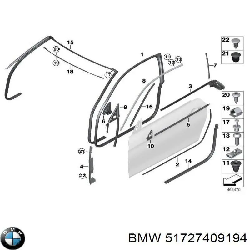 Junta de puerta delantera derecha (en la carrocería) BMW 51727409194 precio, desde 93,64 EUR