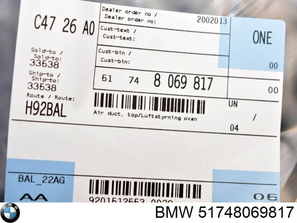 Deflector de aire superior del radiador BMW 51748069817 precio, desde 249,86 EUR