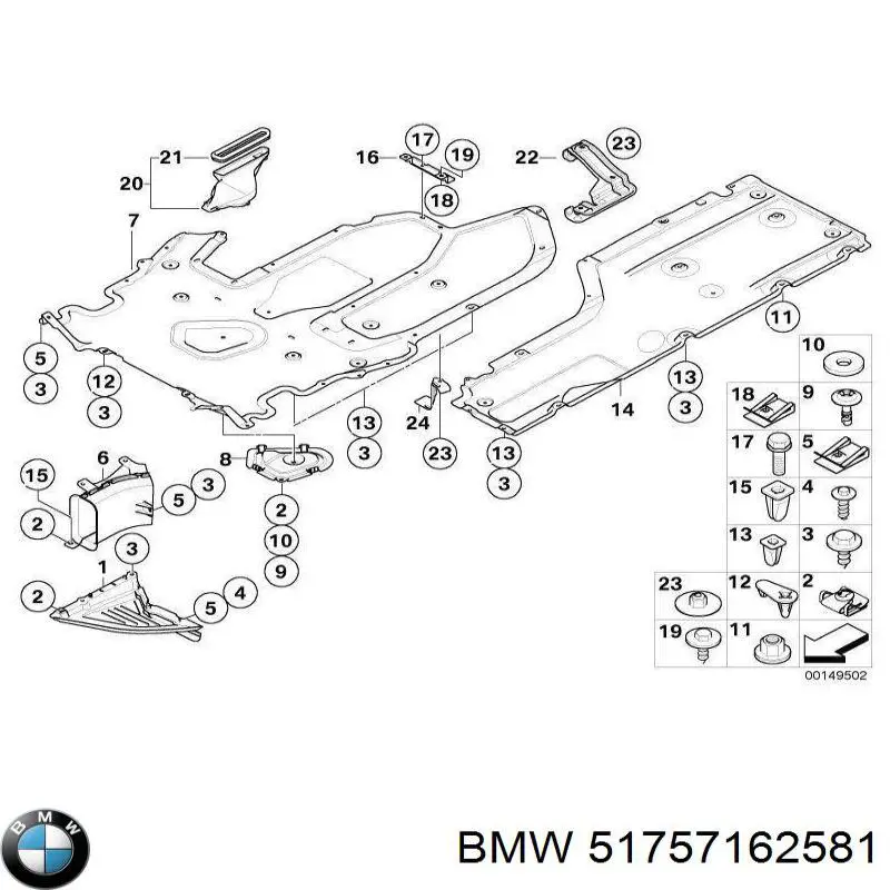 51757019869 BMW revestimiento de los bajos, parte media