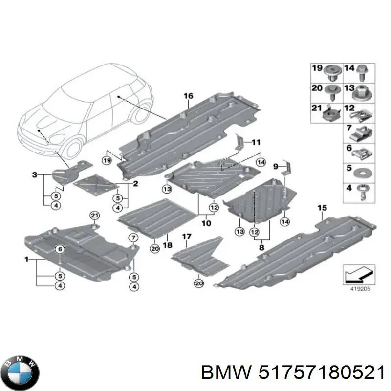 51757180521 BMW revestimiento de los bajos, parte media