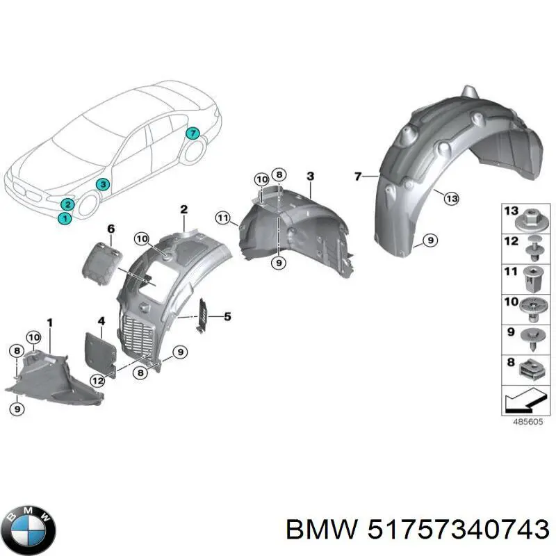 51757340743 BMW Protector contra salpicaduras del paso de rueda delantero