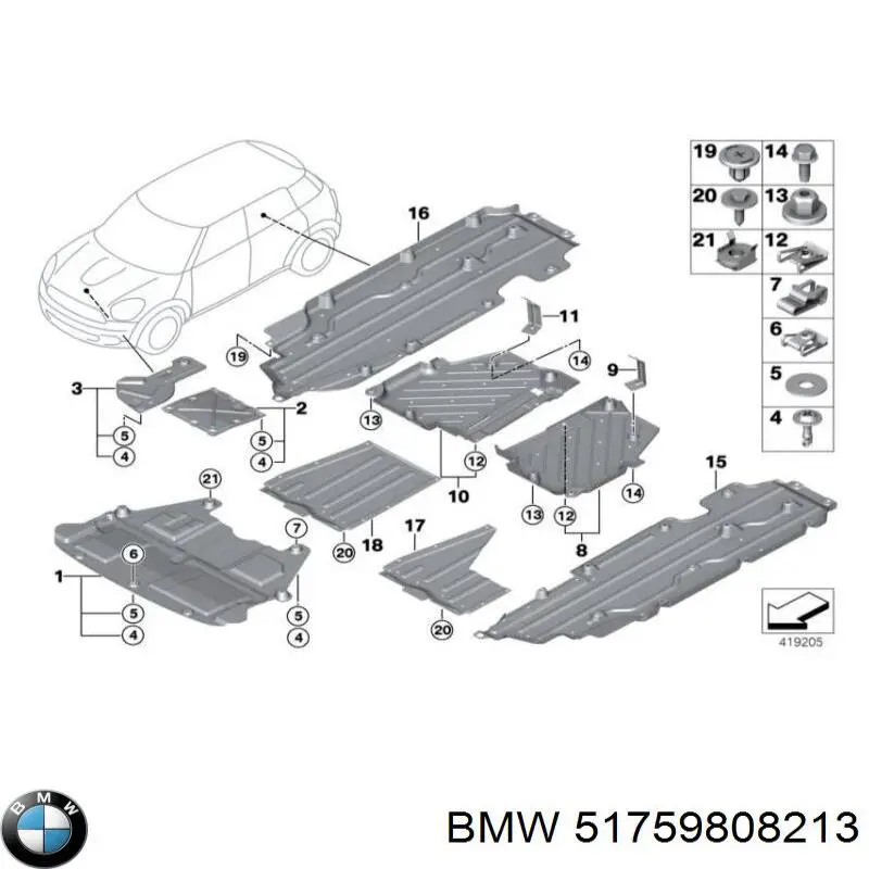 51759808213 BMW Protección inferior trasera izquierda