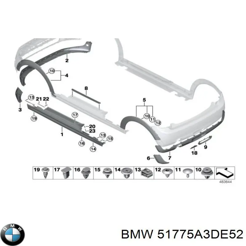 Moldura exterior derecha del umbral BMW 51775A3DE52 precio, desde 184,40 EUR
