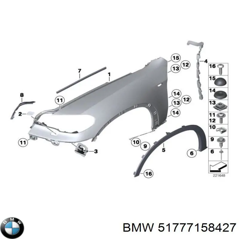 Extensión de aleta delantera izquierda BMW 51777158427 precio, desde 26,39 EUR