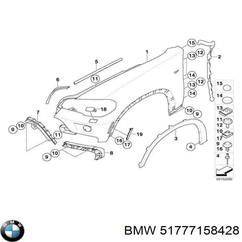 Extensión de la aleta delantera derecha 51777158428 BMW