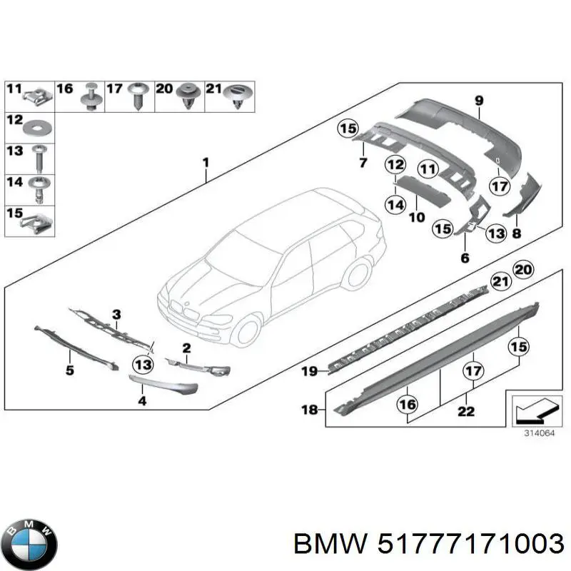Clip, Tubuladura de sujeción, alféizar de la puerta para BMW X5 (E70)