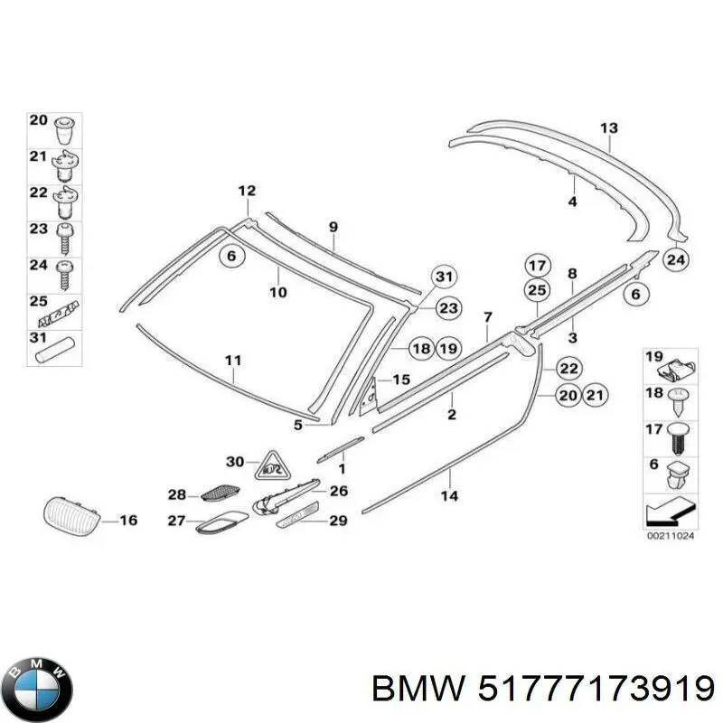 Clip, Tubuladura de sujeción, alféizar de la puerta para BMW 3 (E92)