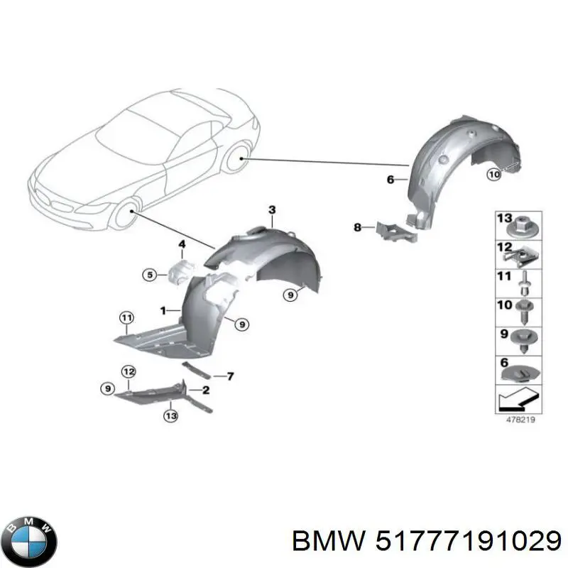 51777191029 BMW guardabarros interior, aleta delantera, izquierdo