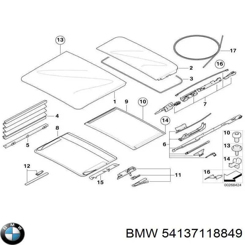 54137118849 BMW Guía de techo corredizo
