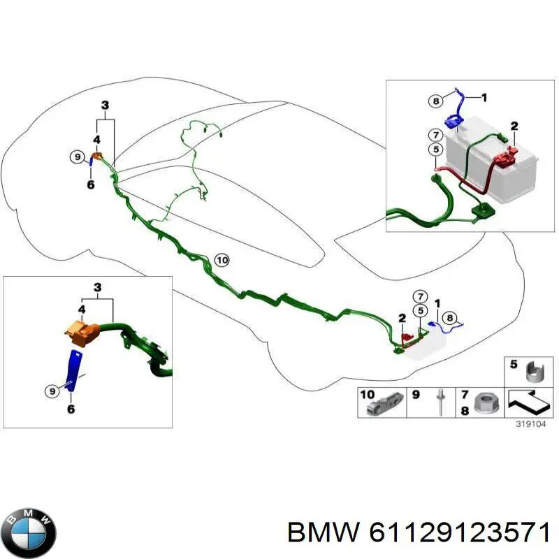 Cable de terminal positivo de batería BMW 61129123571 precio, desde 19,27 EUR