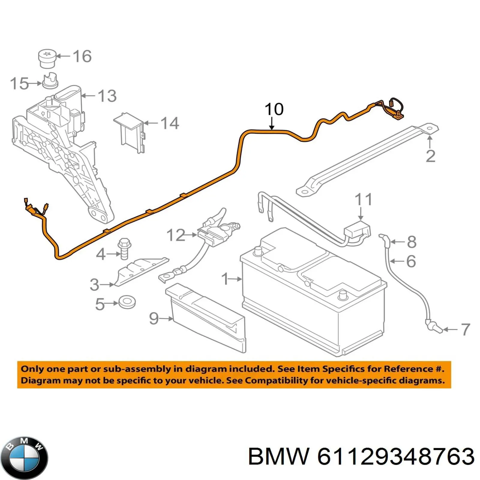 Cable de terminal positivo de batería BMW 61129348763 precio, desde 374,68 EUR