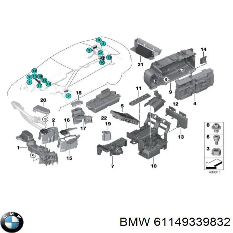 61149339832 BMW caja de fusibles, trasera interior