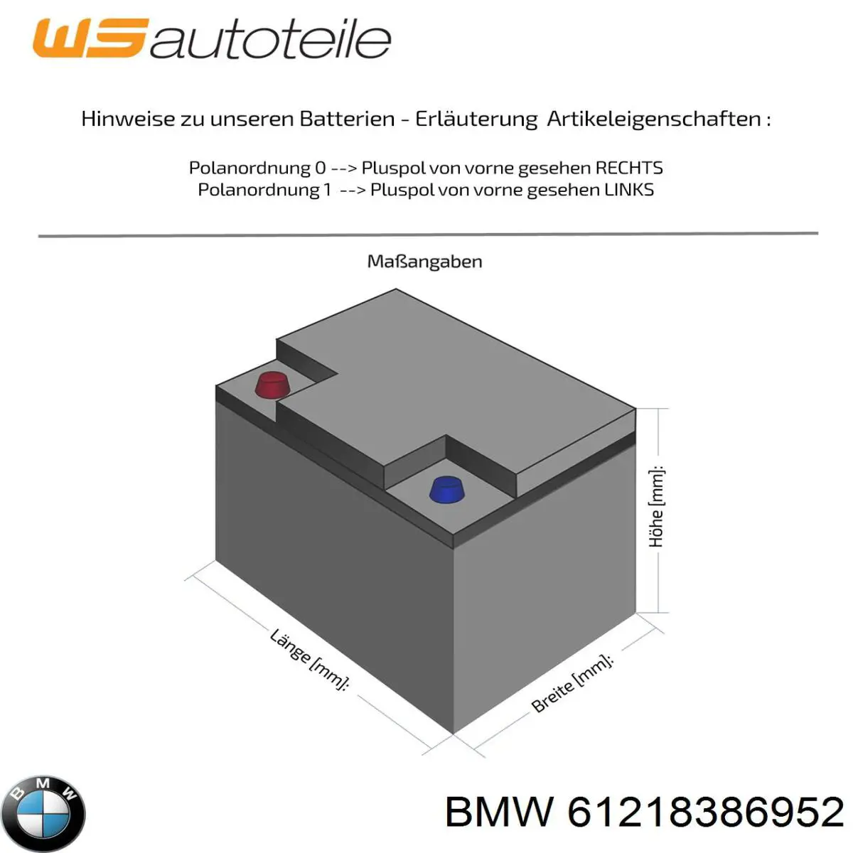 Batería de Arranque BMW (61218386952)