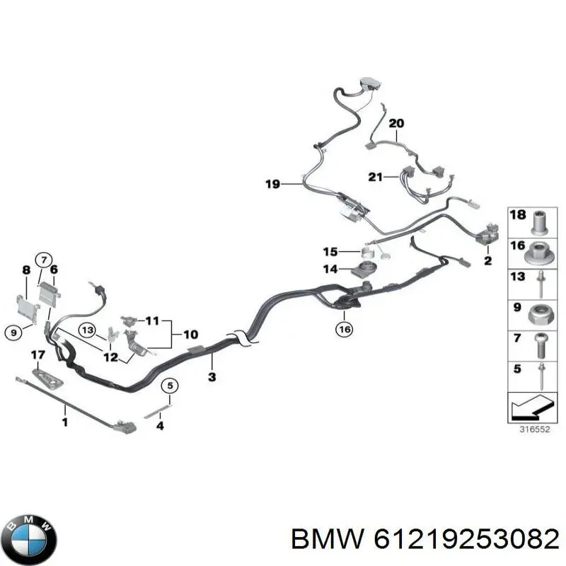 61219253082 BMW cable de masa para batería