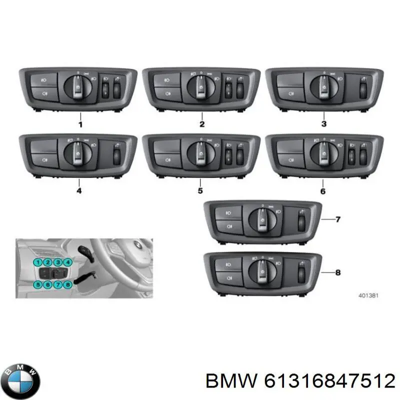 61319387286 BMW interruptor de faros para "torpedo"