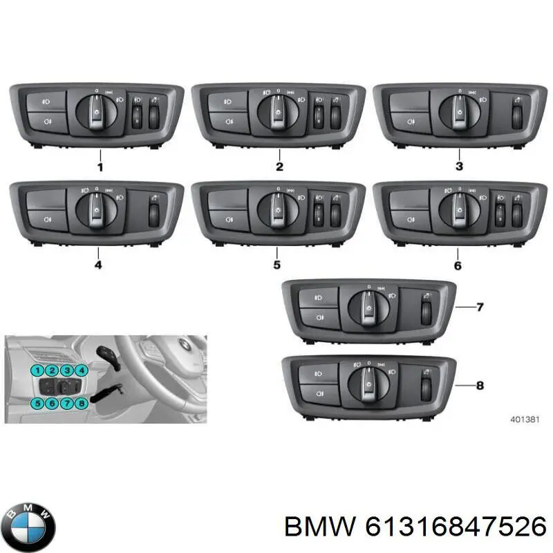 61316847526 BMW Interruptor de luces en el tablero