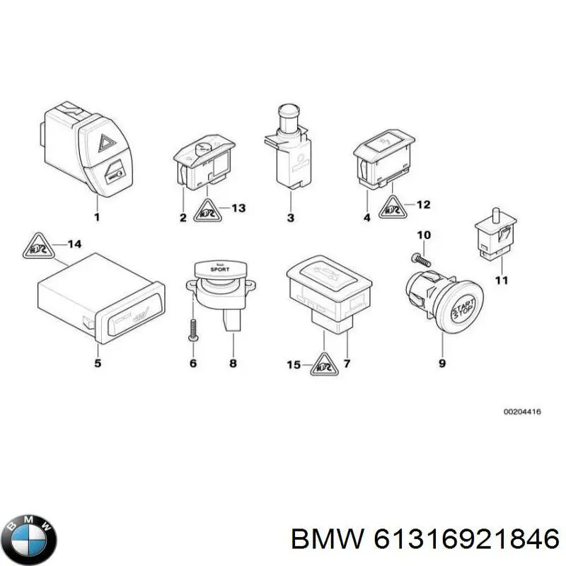 61316921846 BMW botón, interruptor, tapa de maletero.