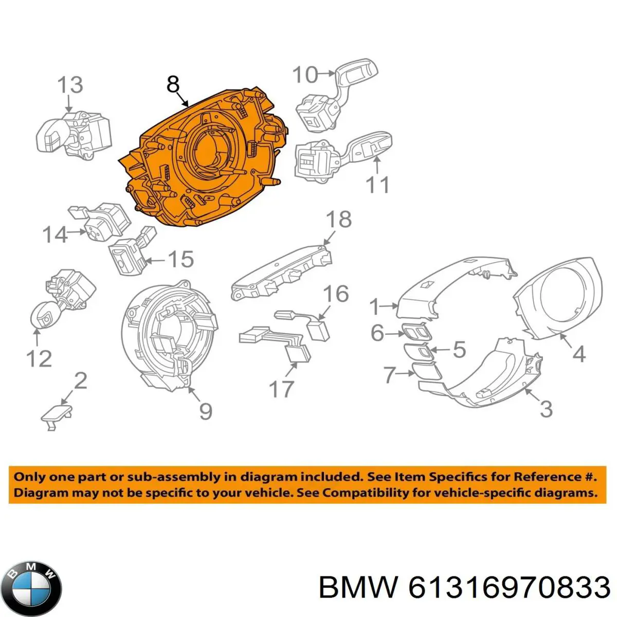 Interruptor central de la columna de dirección BMW 61316970833 precio, desde 127,78 EUR