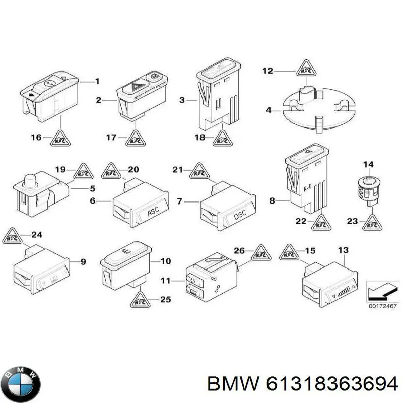 Comprar 61318363694 BMW Interruptor del sistema ASC