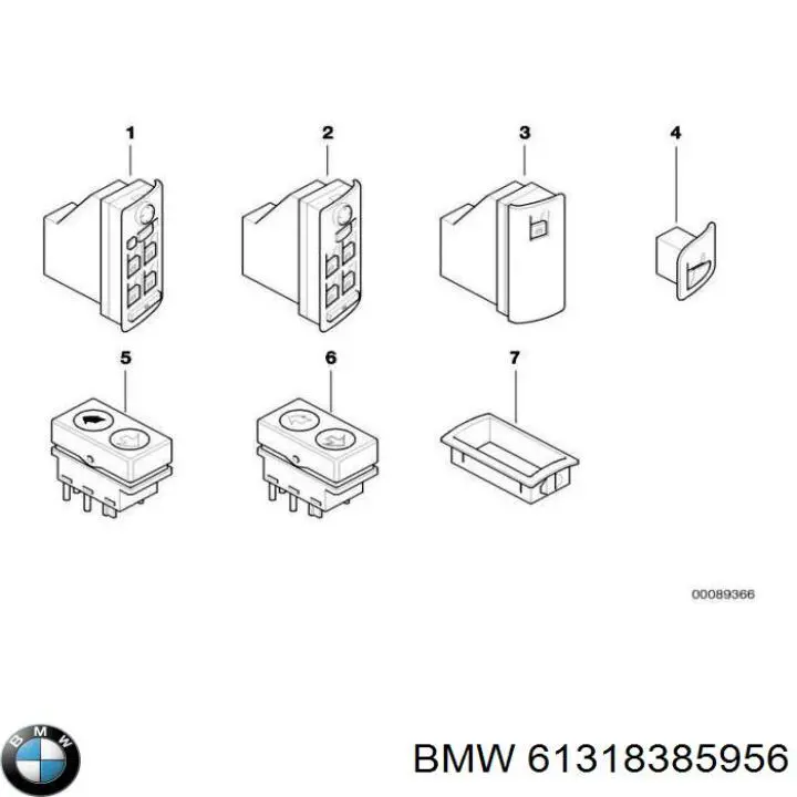 61318385956 BMW botón de encendido, motor eléctrico, elevalunas, puerta trasera derecha