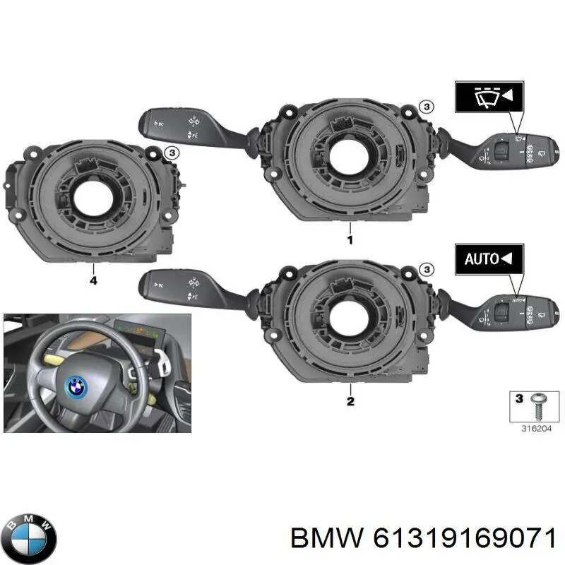 61319169071 BMW Interruptor central de la columna de dirección