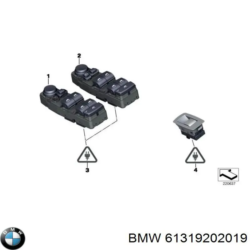 61319202019 BMW botón de encendido, motor eléctrico, elevalunas, trasero