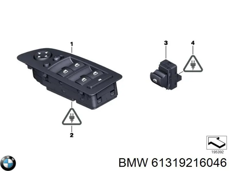 61319216046 BMW interruptor de elevalunas delantera izquierda