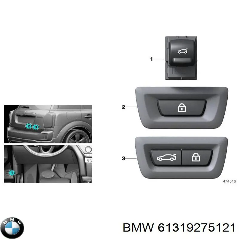 Comprar 9275121 BMW Botón interior de apertura de maletero