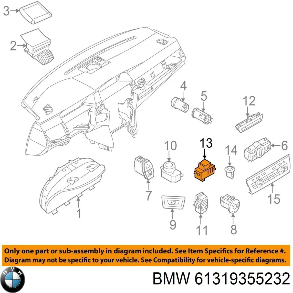 Interruptor del freno de estacionamiento electromecánico 61319159997 BMW