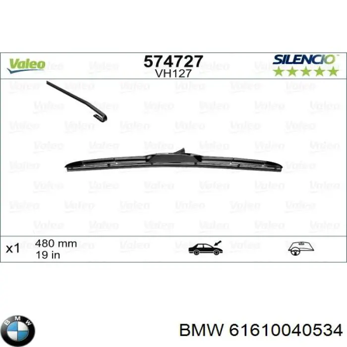 Comprar 61610040534 BMW Escobilla del limpiaparabrisas del lado del pasajero