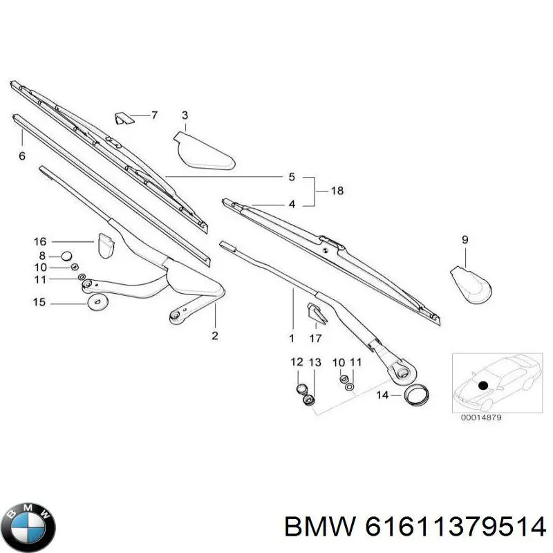 61611379514 BMW tapa, brazo del limpiaparabrisas delantero