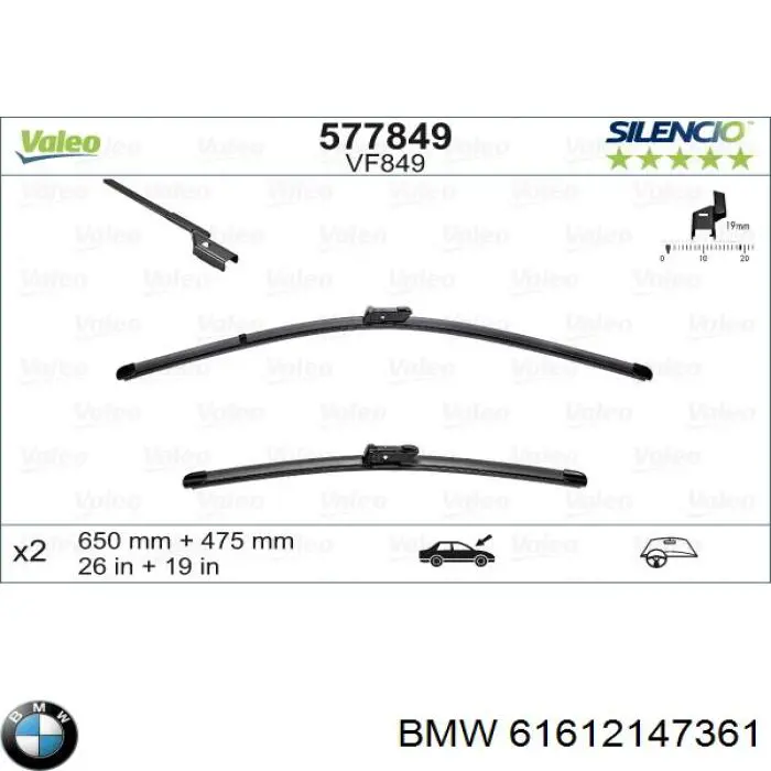 Escobillas Limpiaparabrisas delanteras BMW 61612147361 precio, desde 24,41 EUR