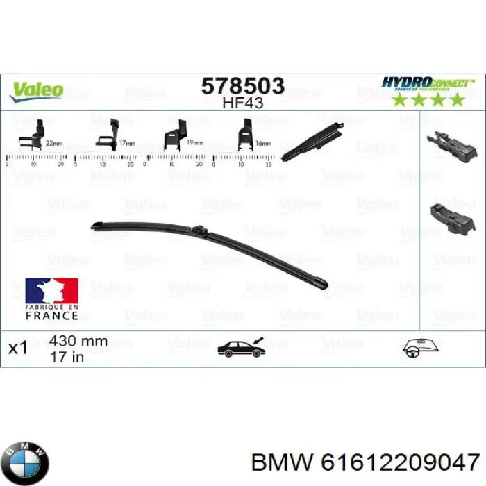 61612209047 BMW juego de limpiaparabrisas de luna delantera, 2 piezas