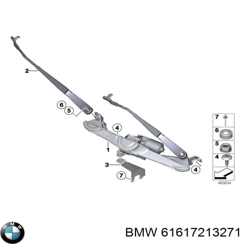 61617213271 BMW brazo del limpiaparabrisas, lavado de parabrisas, luna delantera