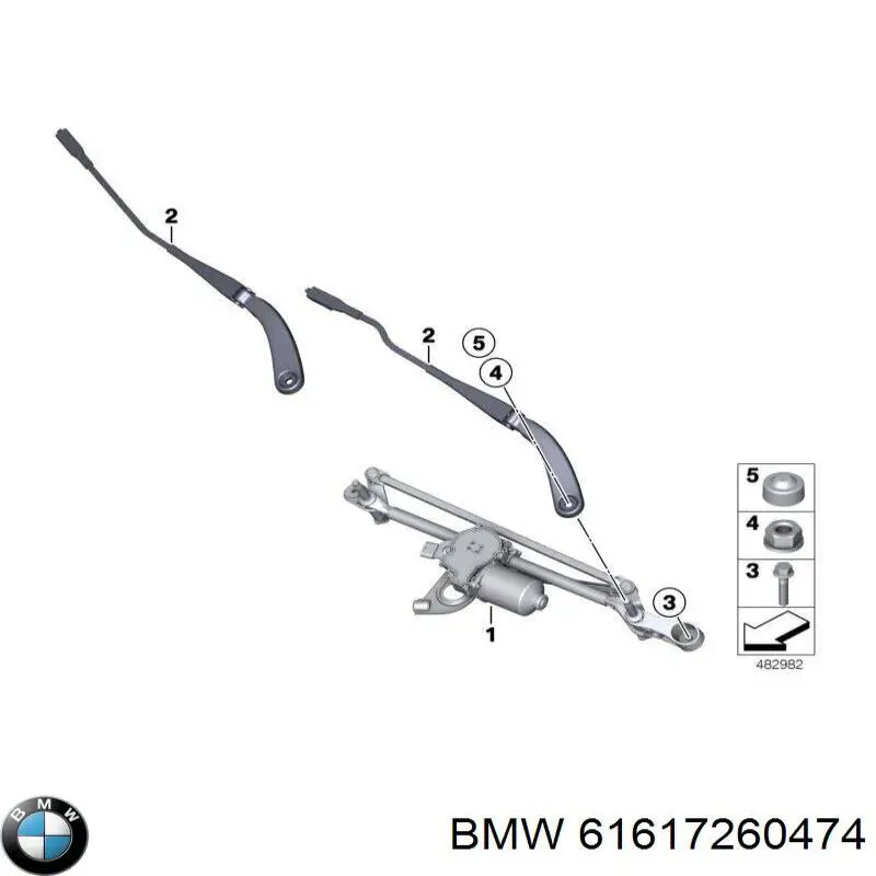 61619465075 BMW brazo del limpiaparabrisas, lavado de parabrisas, luna delantera