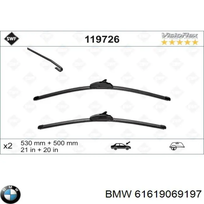 61619069197 BMW juego de limpiaparabrisas de luna delantera, 2 piezas