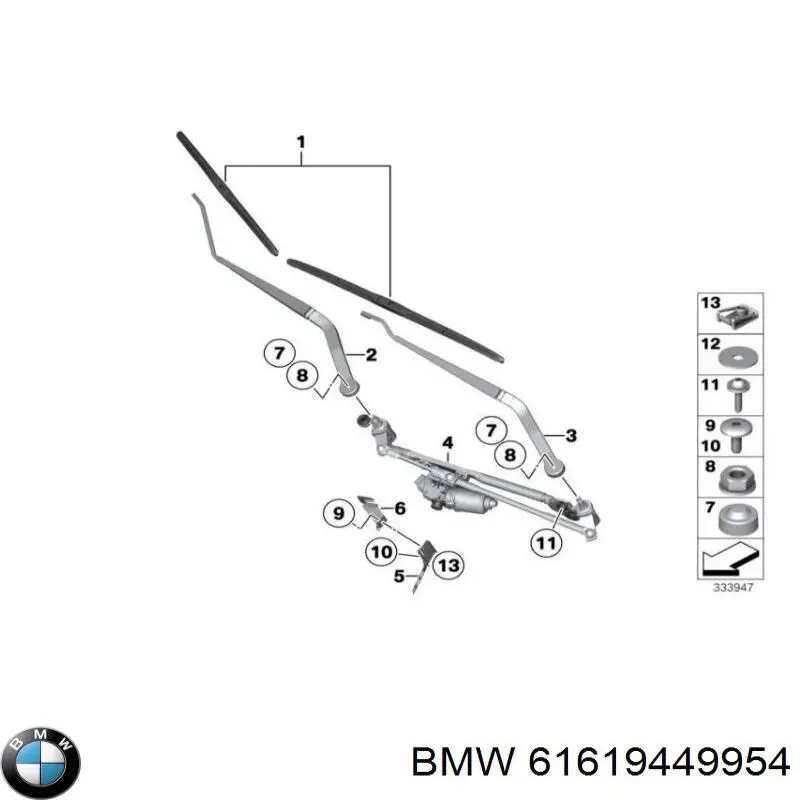 61619449954 BMW Brazo del limpiaparabrisas lavado de parabrisas