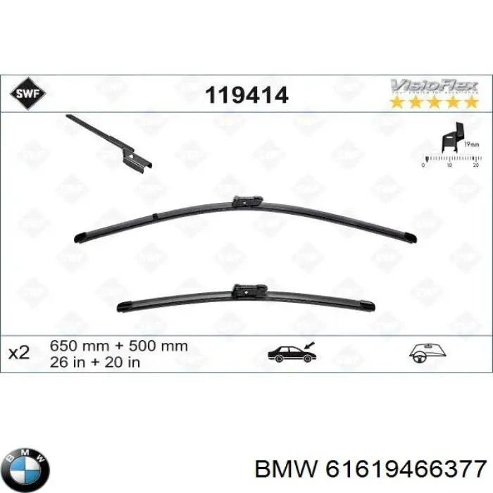 61619466377 BMW juego de limpiaparabrisas de luna delantera, 2 piezas