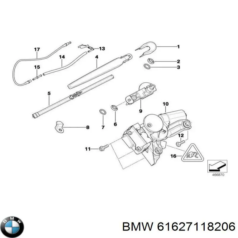 61627118206 BMW Brazo del limpiaparabrisas, luna trasera
