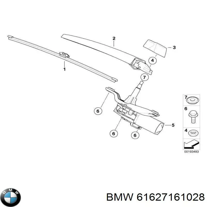Brazo del limpiaparabrisas, lavado de parabrisas, luna trasera BMW 61627161028