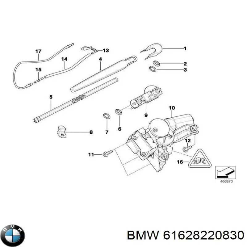 61628220830 BMW brazo del limpiaparabrisas, lavado de parabrisas, luna trasera