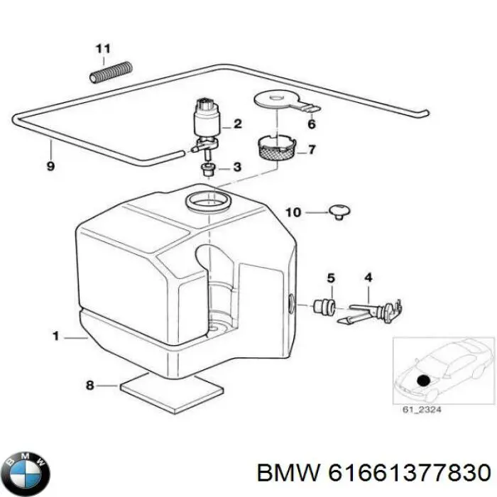 Comprar 61661377830 BMW Bomba de agua limpiaparabrisas, delantera