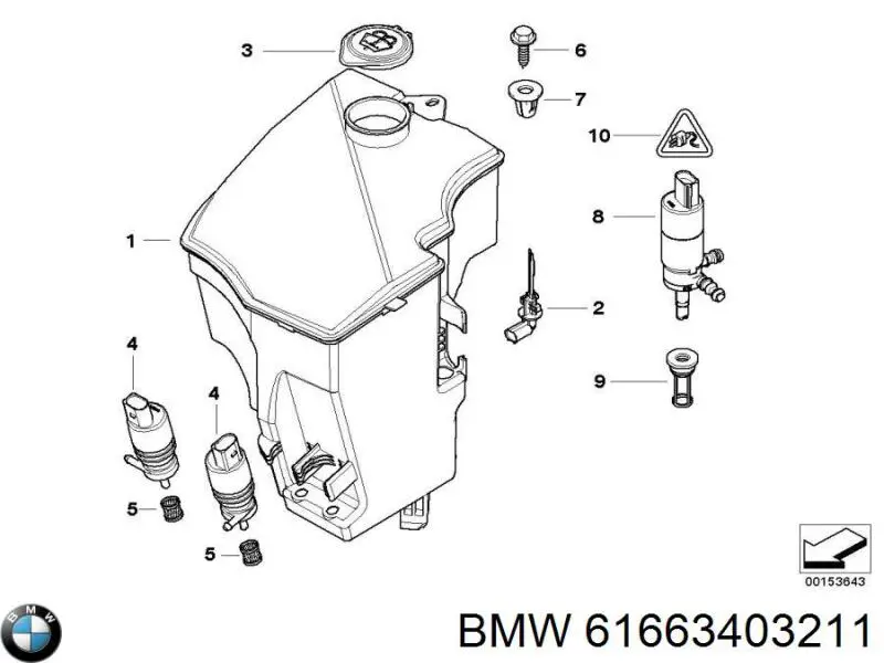 61663403211 BMW depósito de agua del limpiaparabrisas