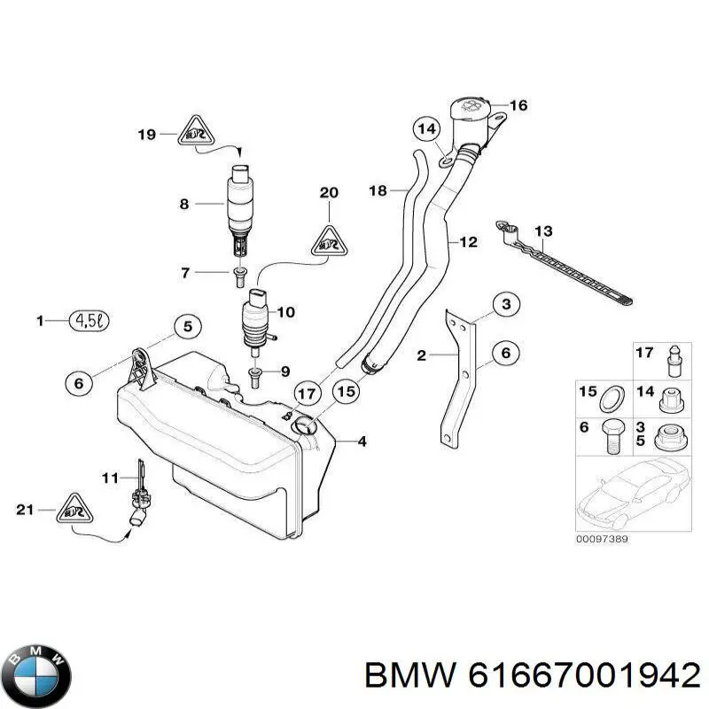 Depósito del agua de lavado, lavado de parabrisas para BMW 7 (E65, E66, E67)