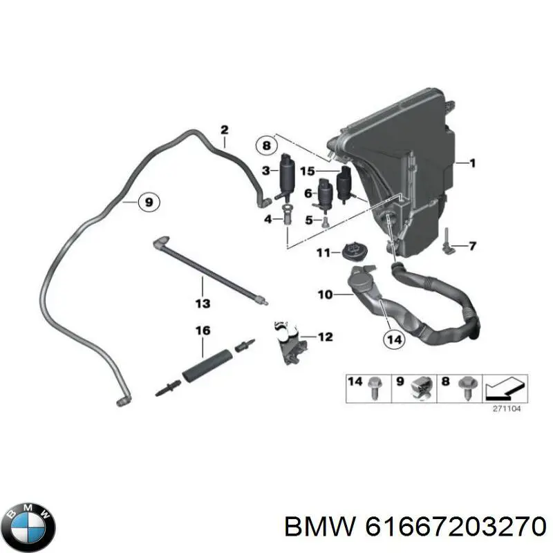 Llenado de depósito del agua de lavado BMW 61667203270 precio, desde 79,56 EUR